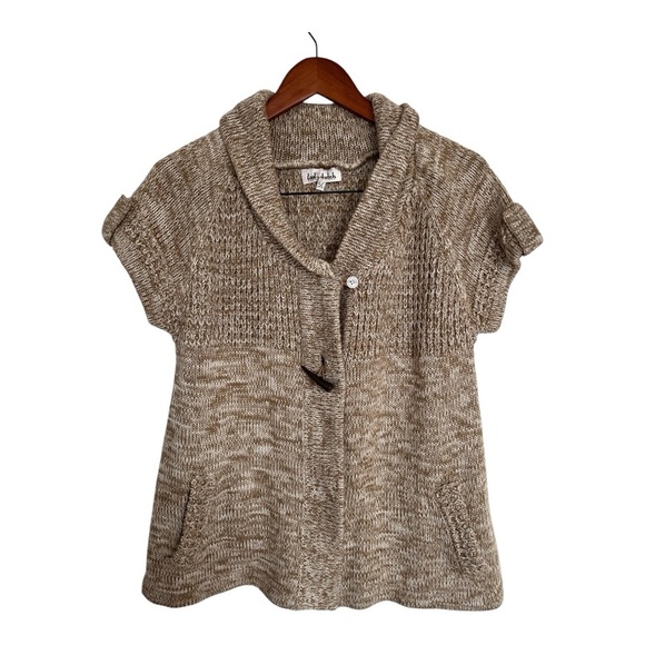Lady Dutch Tan Short Sleeve Knit Cardigan size large with side pockets - Picture 1 of 6